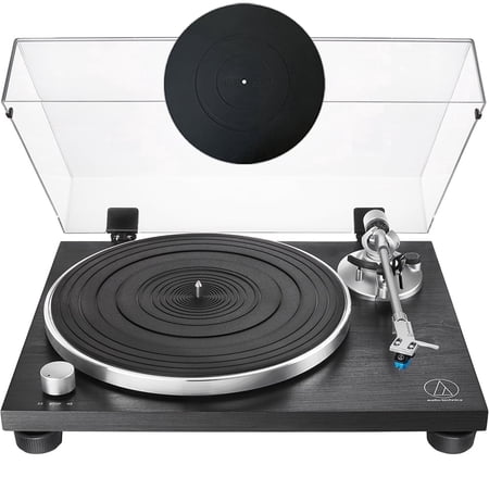Audio-Technica AT-LPW30BKR Fully Manual Belt-Drive Turntable Bundle with Deco Gear Universal 12 inch Silicone Rubber Turntable Platter Mat