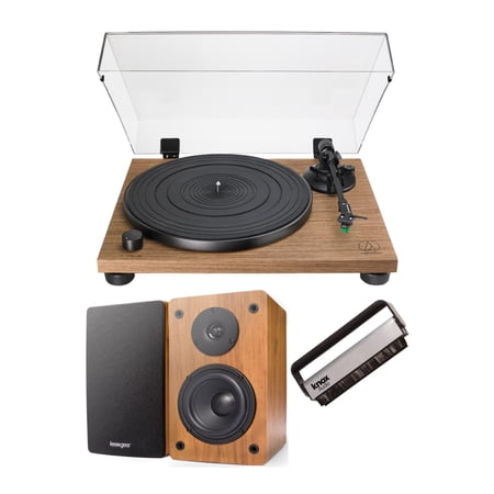 Audio-Technica AT-LPW40WN Fully Manual Belt-Drive Turntable (Walnut) with Bluetooth Speakers Bundle