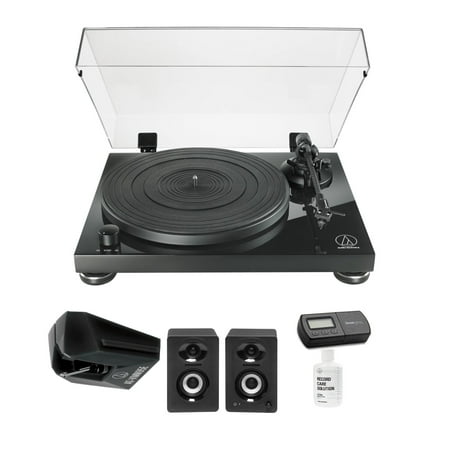 Audio Technica AT-LPW50PB Manual Belt-Drive Turntable with Speakers Bundle