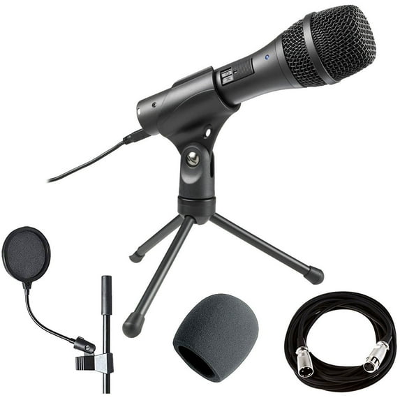 Audio-Technica AT2005USB Cardioid Dynamic USB/XLR Mic + Pop Filter + Cable +Foam