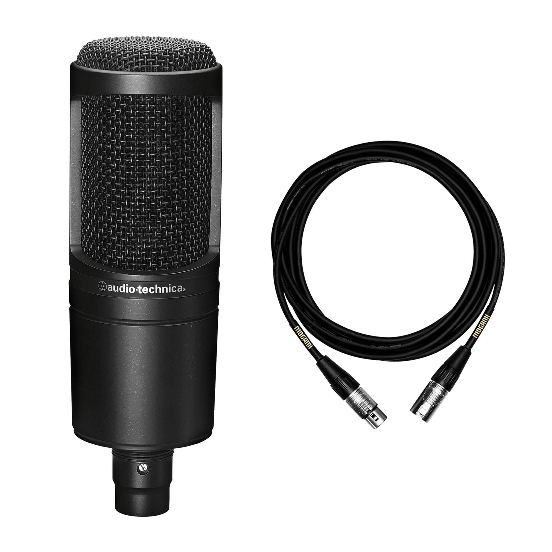 Audio-Technica AT2020 Condenser Microphone w/ 15-Foot Mogami XLR Cable Bundle