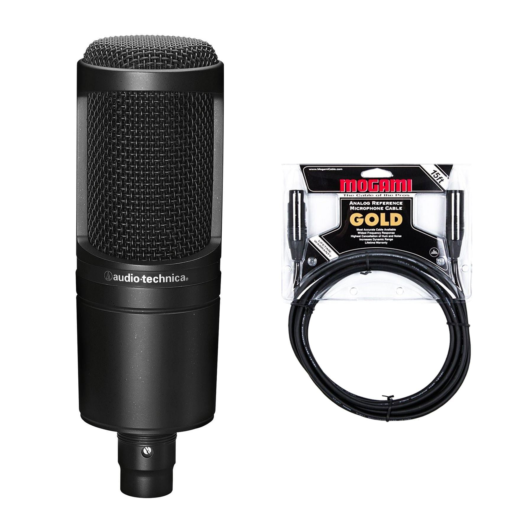 Audio-Technica AT2020 Condenser Microphone w/ Mogami Gold Studio Cable Bundle