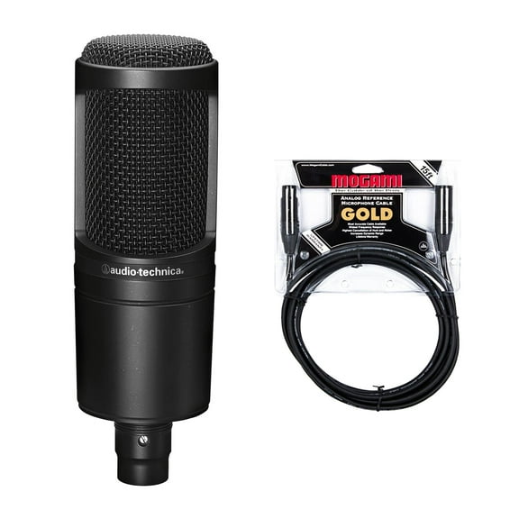 Audio-Technica AT2020 Condenser Microphone w/ Mogami Gold Studio Cable Bundle