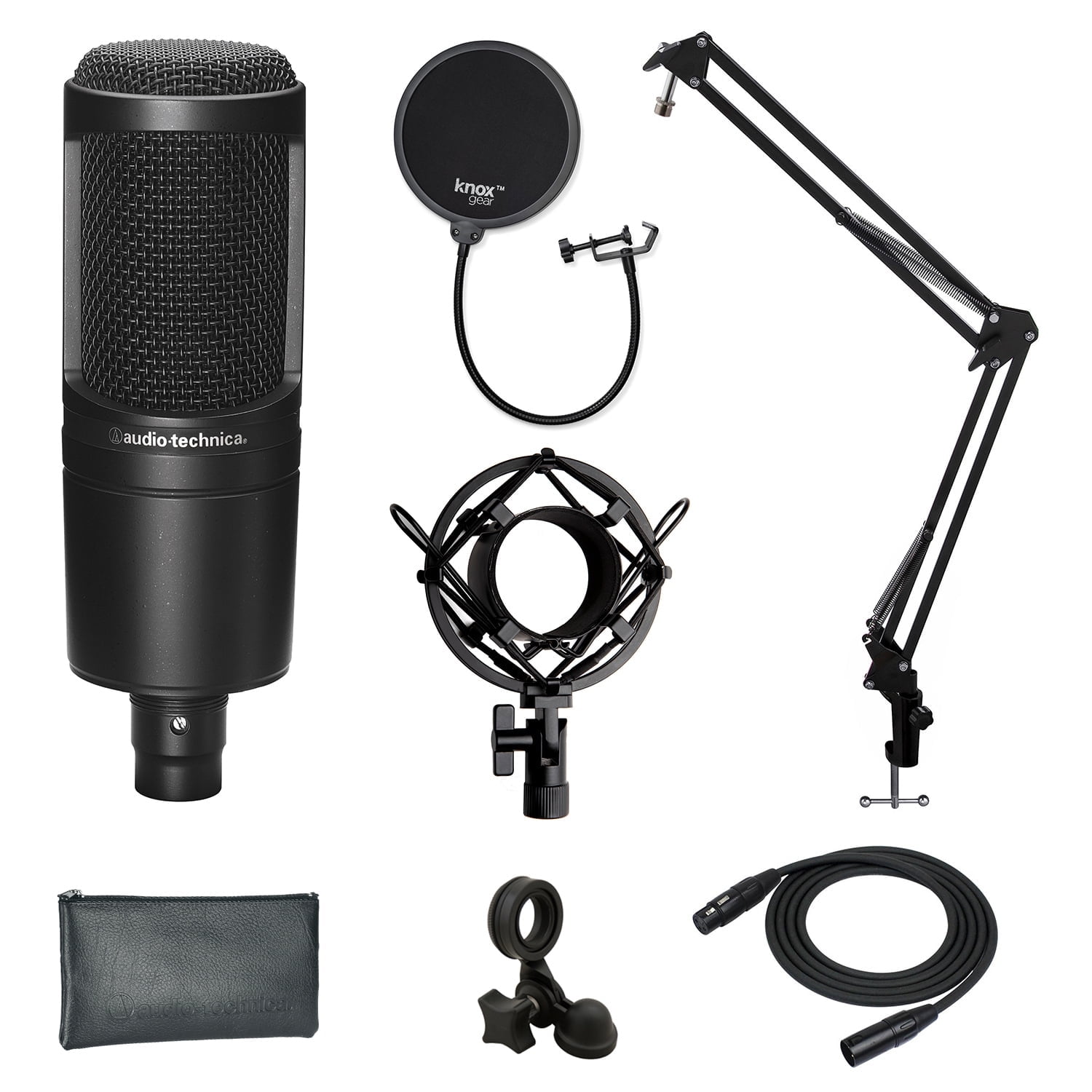 Audio-Technica AT2020 Microphone with Filter, Boom Arm, Cable and Shock Mount