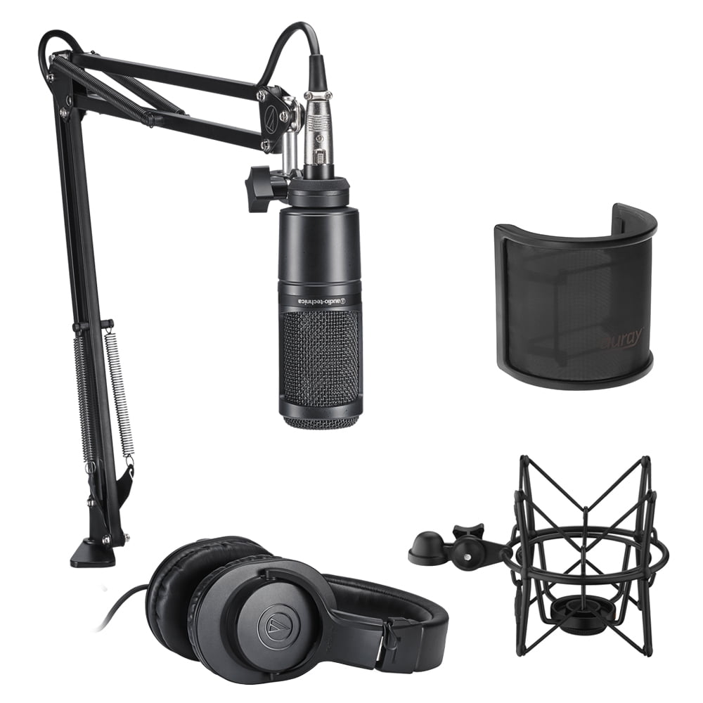 Audio-Technica AT2020 Studio Microphone Pack Bundle with ATH-M20x, Boom,  XLR Cable, Shockmount & Pop Screen
