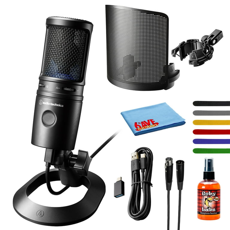 Audio-Technica AT2020USB-X Cardioid Condenser USB Microphone with  Audio-Technica AT8455 Shock Mount, Audio-Technica Pop Filter, Hosa 10Ft XLR  Cable, Pack of 6 Wire Ties & Goby Labs Cleaner w/Cloth 