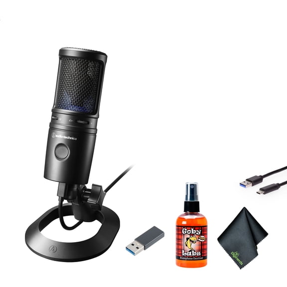 Audio-Technica AT2020USB-X Cardioid Condenser USB Microphone, Black + Microfiber Cleaning Cloth + Goby Labs Microphone cleaner