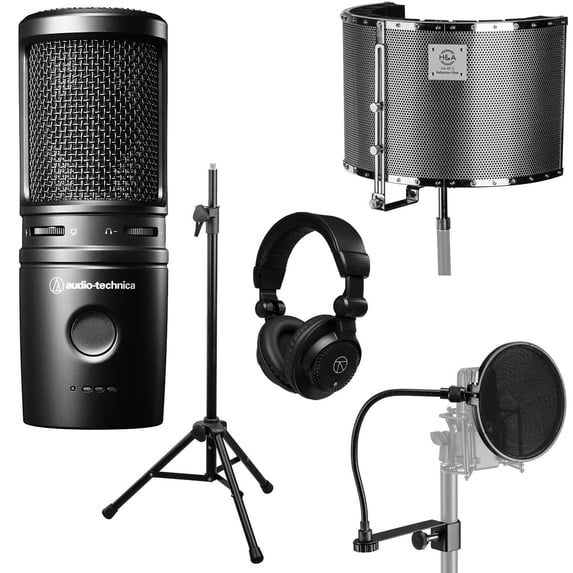 Audio-Technica AT2020USB-XP Cardioid Condenser USB Microphone, Bundle with TAPH100 Headphones, Pop Filter, Reflection Filter and Tripod Mic Stand