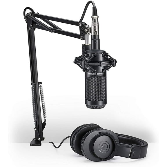 Audio-Technica AT2035PK Vocal Microphone Pack<br/> for Streaming/Podcasting, Includes XLR Mic, Adjustable Boom Arm, Shock Mount, & Monitor Headphones, Black