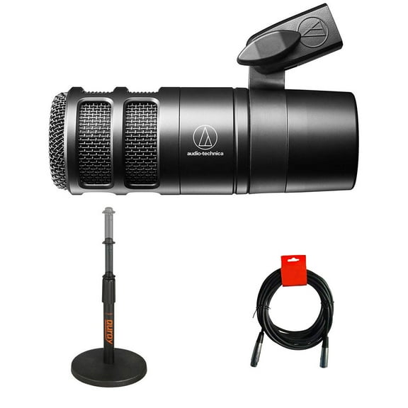 Audio-Technica AT2040 Hypercardioid Dynamic Podcast Microphone (AT 2040) Bundle with Telescoping Tabletop Microphone Stand and XLR- XLR Cable