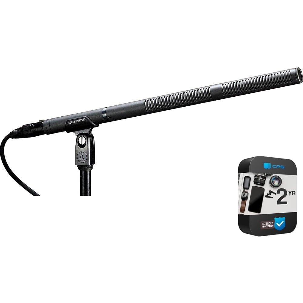 Audio-Technica AT8035 Line + Gradient Shotgun Condenser Microphone, Black Bundle with 2 YR CPS Extended Warranty