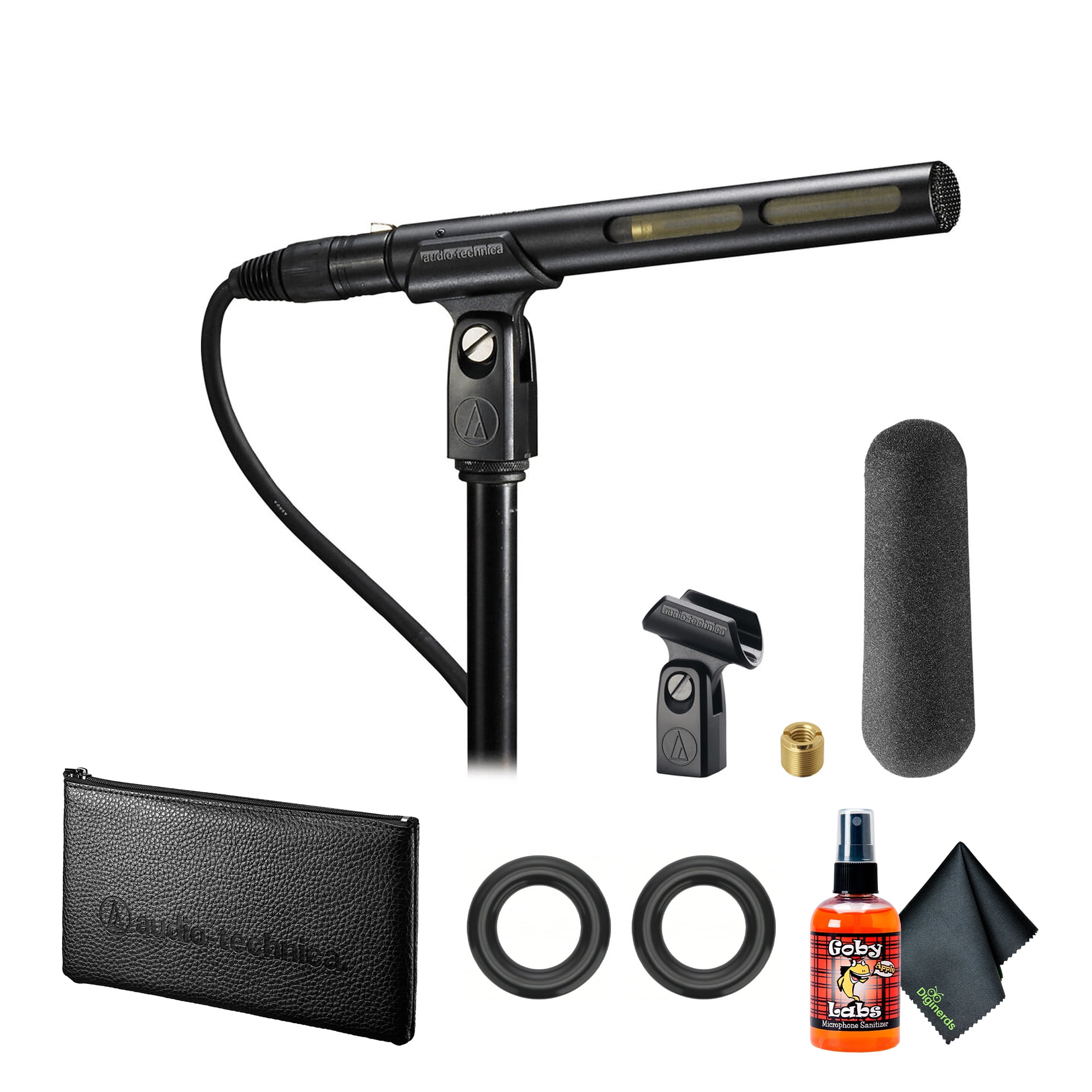 Audio-Technica AT875R Line and Gradient Condenser Microphone + Microfiber Cleaning Cloth + Goby Labs Microphone cleaner + 10 Ft XLR Cable