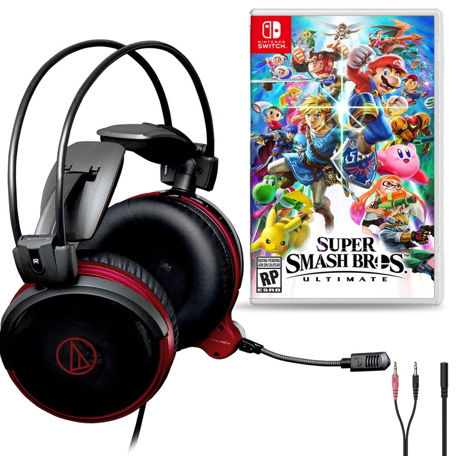 Audio Technica ATH AG1x Gaming Headset Bundle with Super Smash