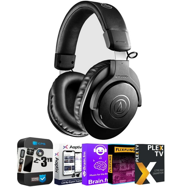 Audio-Technica ATH-M20xBT M20x Bluetooth Wireless Professional Monitor  Headphones Bundle with Tech Smart USA Audio Entertainment Essentials Bundle  2020 + 3 Year CPS Enhanced Protection Pack 
