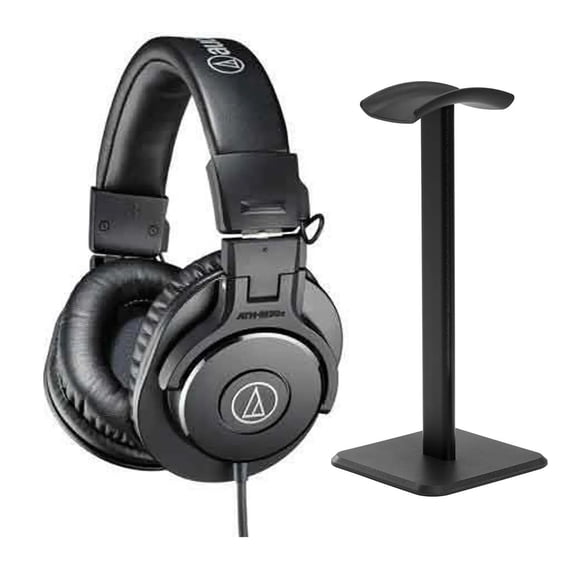 Audio-Technica ATH-M30x Closed-Back Over-Ear Professional Monitor Headphones, Black, Bundle with Desktop Stand