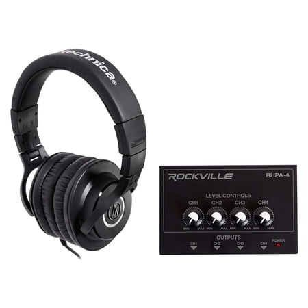 Audio Technica ATH-M40x Studio Monitor Headphones+4-Way Distribution Amplifier