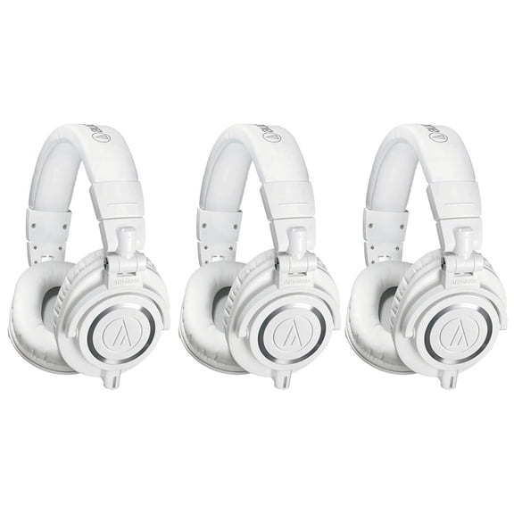Audio-Technica ATH-M50x Closed-Back Over-Ear Professional Monitor Headphones, White, 3-Pack