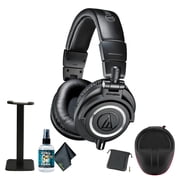 Audio-Technica ATH-M50x Professional Studio Monitor Headphones, Black + Microfiber Cleaning Cloth + Headphone stand + XPIX HEADPHONE CASE + Goby Labs Headphone Cleaner 4 fl oz