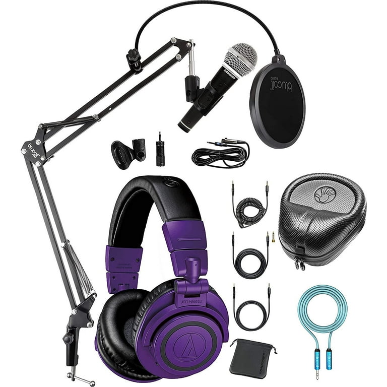 Audio Technica ATH M50xPB Limited Edition Purple Headphones Bundle