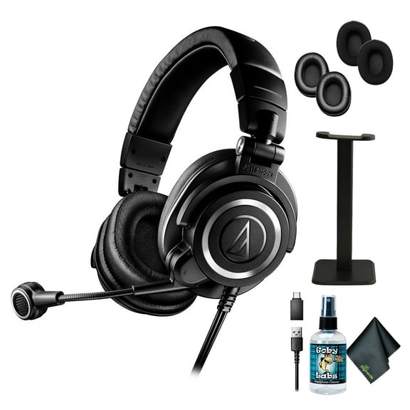 Audio-Technica ATH-M50xSTS-USB StreamSet Headset with USB Connector + Microfiber Cleaning Cloth + Headphone stand + Goby Labs Headphone Cleaner 4 fl oz