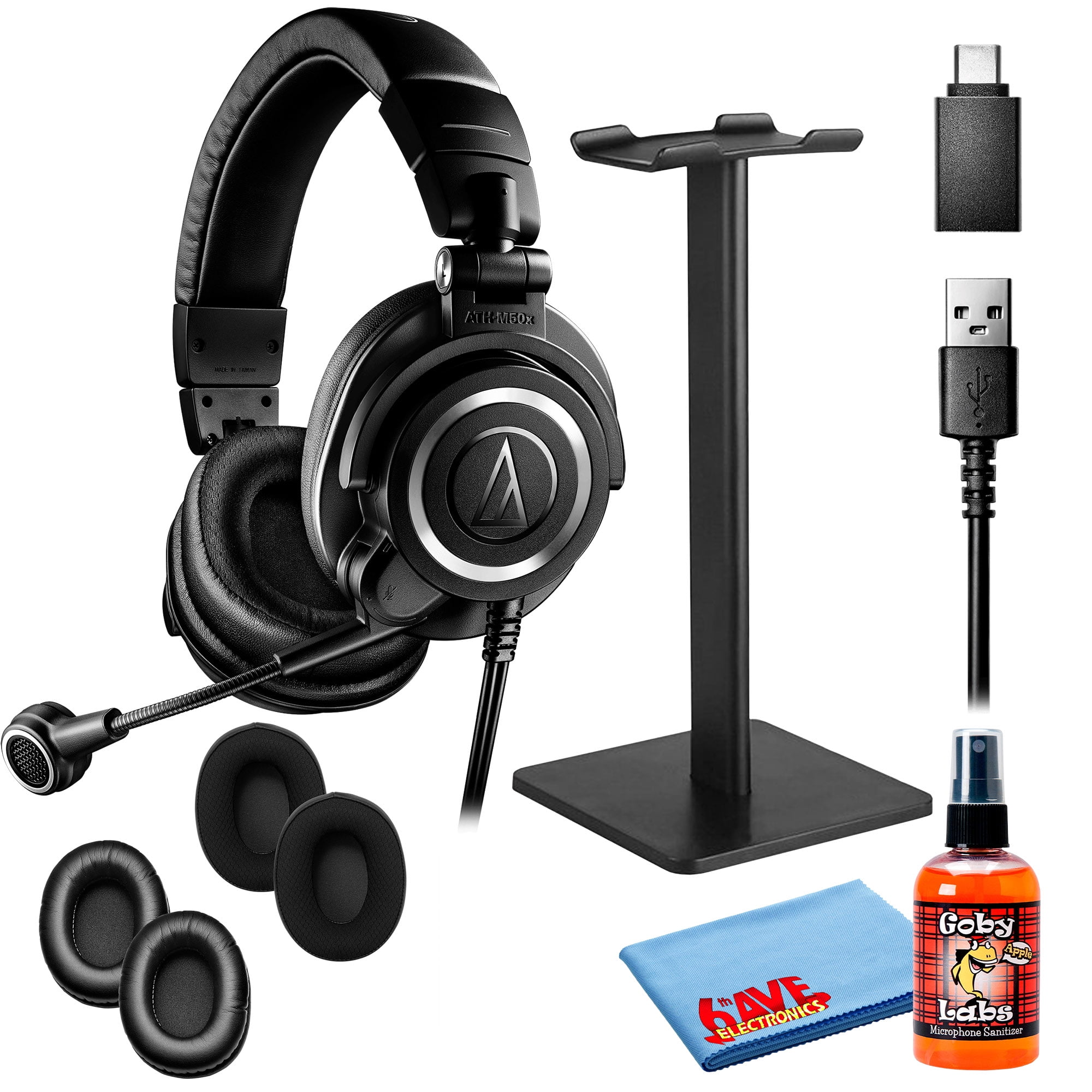 Audio-Technica ATH-M50xSTS-USB StreamSet Headset with USB Connector with  Headphone Stand & Goby Labs Headphone Cleaner w/Cloth