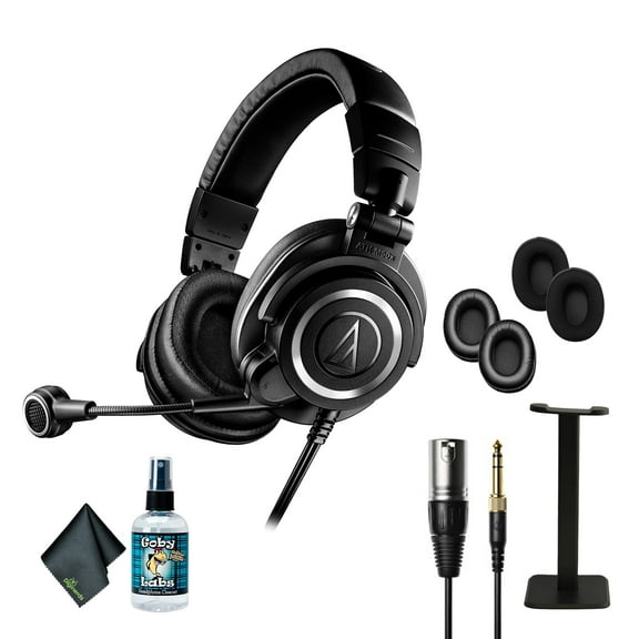 Audio-Technica ATH-M50xSTS XLR StreamSet Streaming Headset + Microfiber Cleaning Cloth + Headphone stand + Goby Labs Headphone Cleaner 4 fl oz