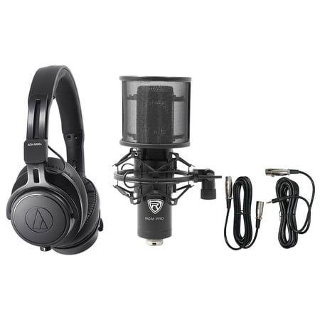 Audio Technica ATH-M60X Monitor Headphones+Professional Condenser Mic+Pop Filter