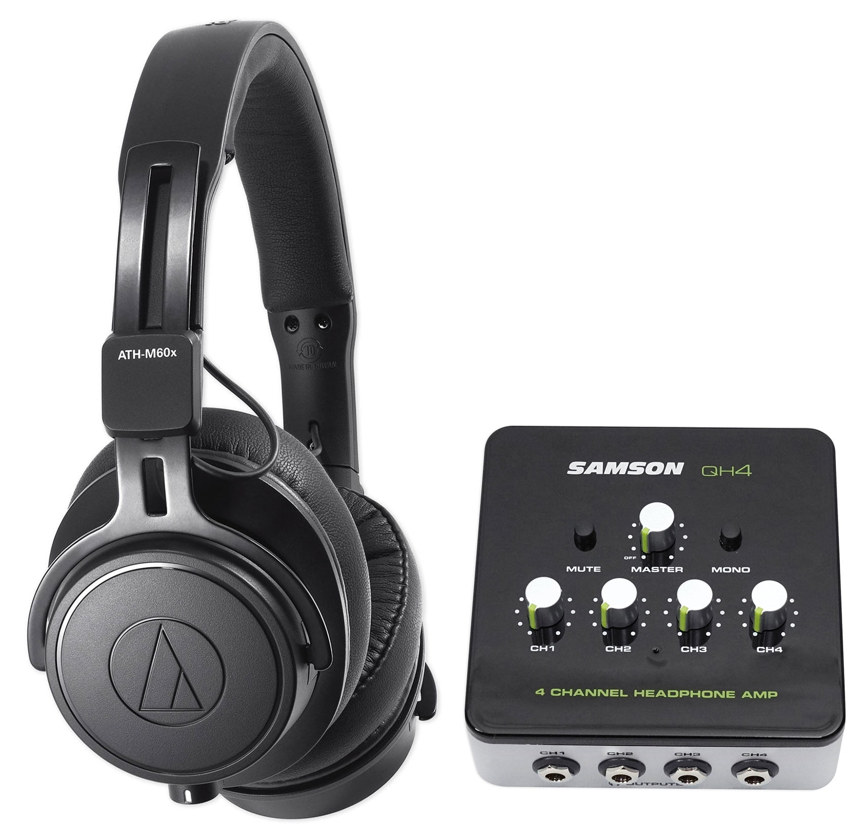 Audio Technica ATH-M60X Studio Headphones+Samson 4-Channel