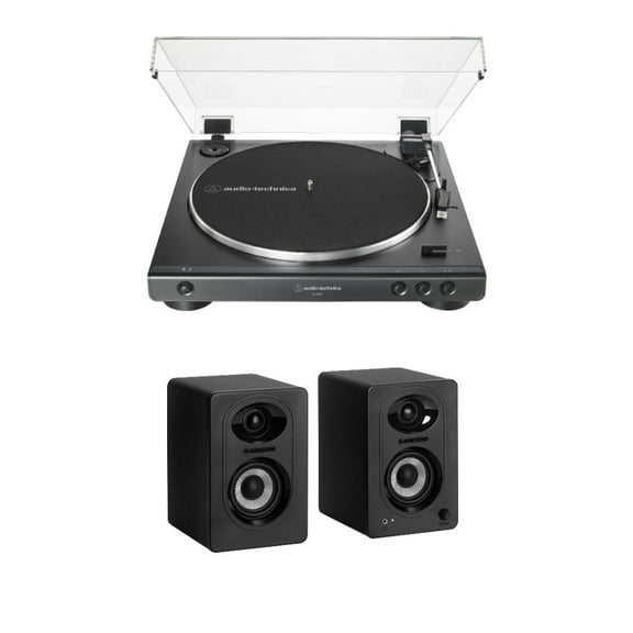 Audio-Technica ATLP60X Turntable (Black) Bundle with Bluetooth Monitors - Pair