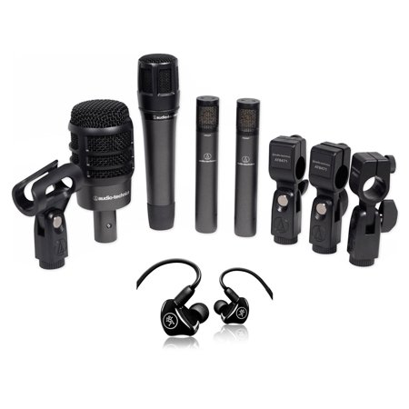 Audio Technica ATM-DRUM4 Drum Microphone Kit w/(4) Mics+Mackie In-Ear Monitors