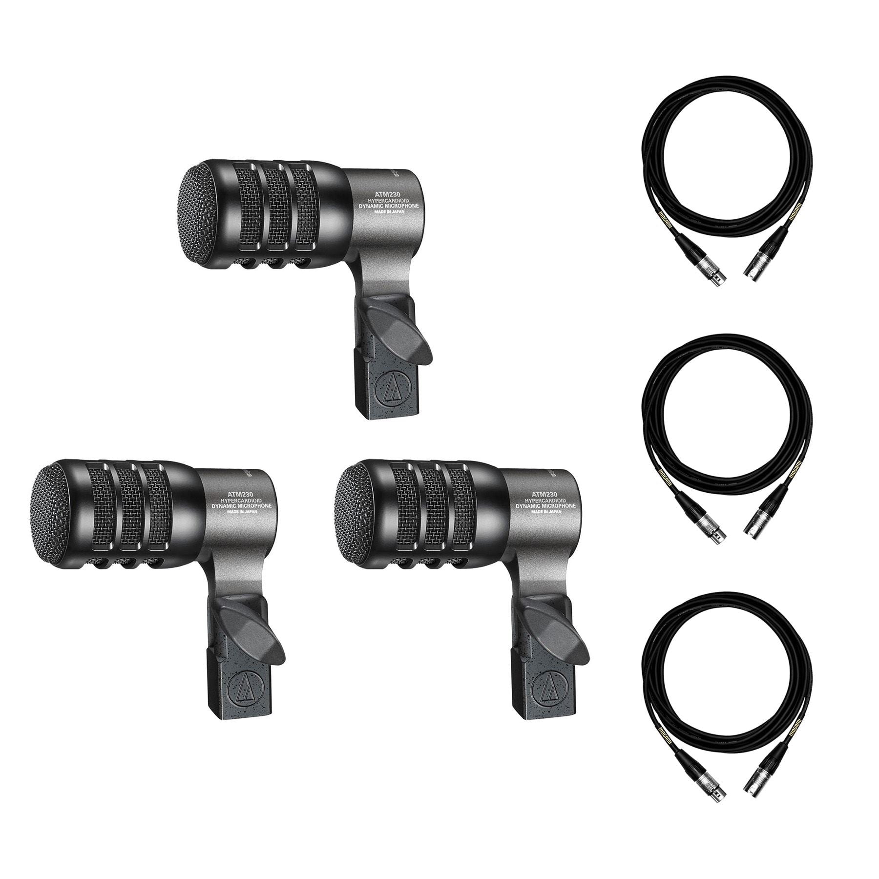 Audio-Technica ATM230PK Microphone 3-Pack w/ 3 Mogami XLR Cables Bundle