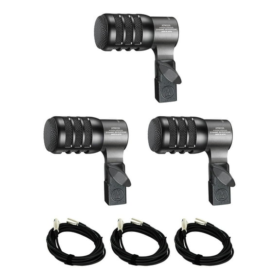 Audio-Technica ATM230PK Microphone Three Pack Bundle with Mounts & Mic Cables