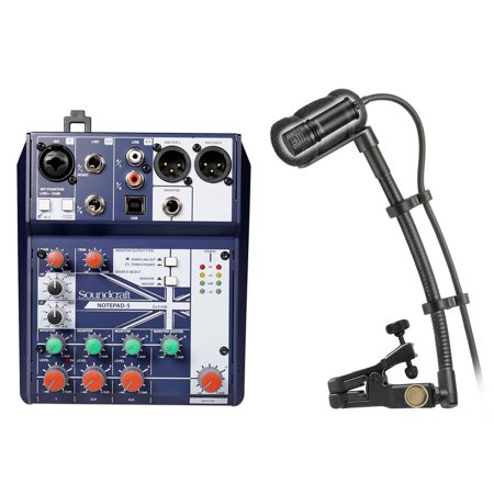 Audio Technica ATM350U Condenser Clip-On Instrument Microphone+Soundcraft Mixer