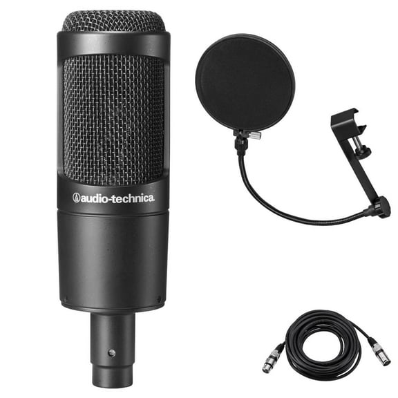 Audio-Technica AT2035 Cardioid Condenser Side-Address Microphone, 20Hz to 20kHz Frequency Response, 120 ohms Impedance - Bundle with Samson PS04 Pop Filter, 20ft Heavy Duty 7mm XLR Microphone Cable