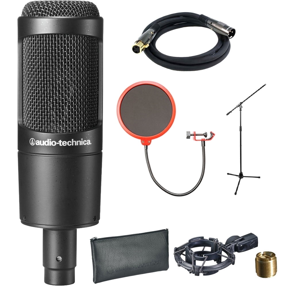 Audio-Technica Cardioid Condenser Microphone (AT2035) with XLR 10' Male to Female Gold Plated Cable, Microphone Wind Screen with Mic Stand Clip & Professional Microphone Stand with Boom