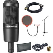 Audio-Technica Cardioid Condenser Microphone AT2035 with XLR 10 Male to Female Gold Plated Cable, Microphone Wind Screen with Mic Stand Clip & Professional Microphone Stand with Boom