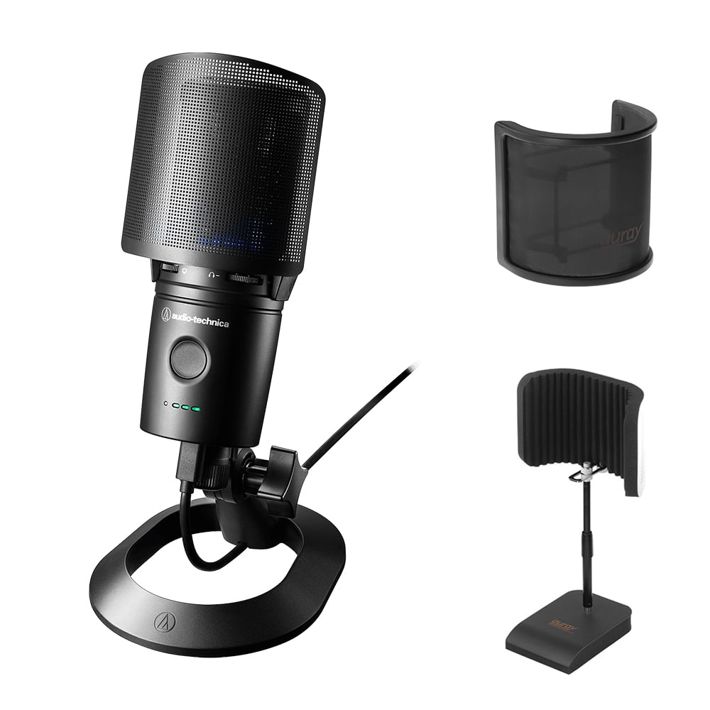 Audio-Technica Cardioid Condenser USB Microphone (AT2020USBXP) Bundle with Desktop Reflection Filter w/ Mic Stand & Mic Pop Screen