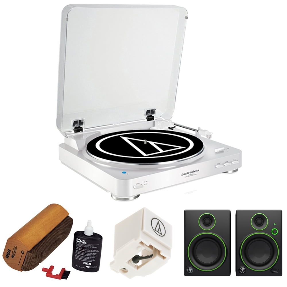 Audio-Technica Fully Automatic Wireless Belt-Drive Stereo Turntable - White  (AT-LP60WH-BT) with Record Cleaning System, Replacement Stylus for AT-LP60  & AT-LP60USB Models & Studio Monitor (Pair) 