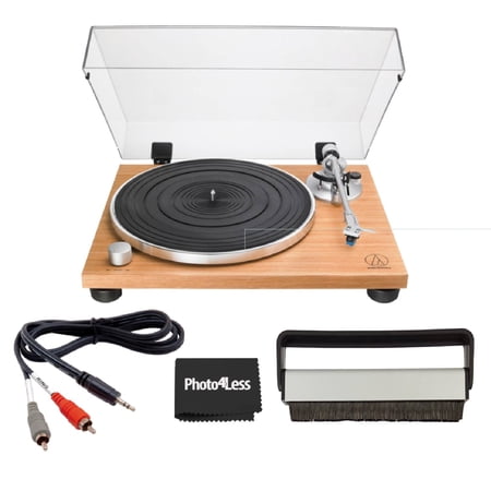 Audio-Technica LPW30TKR Fully Manual Belt-Drive Turntable, Simulated Teak Veneer + Cleaning Brush + Adapter Cable