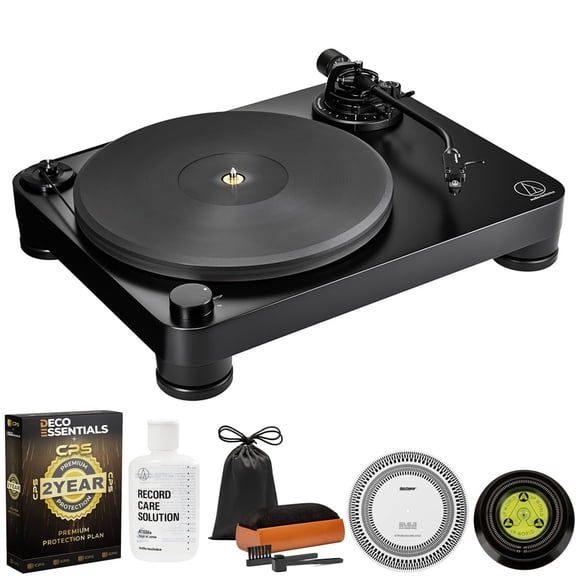 Audio-Technica Manual Belt-Drive Turntable (AT-LP7X) Bundle with Deco Essentials 2 Year Premium CPS Enhanced Protection Pack + Deco Gear Vinyl Care Kit