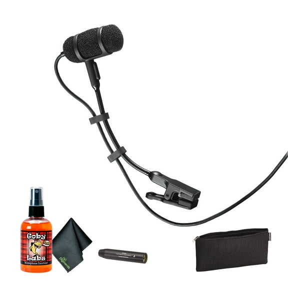 Audio-Technica Pro 35 Cardioid Condenser Instrument Microphone + Microfiber Cleaning Cloth + Goby Labs Microphone cleaner