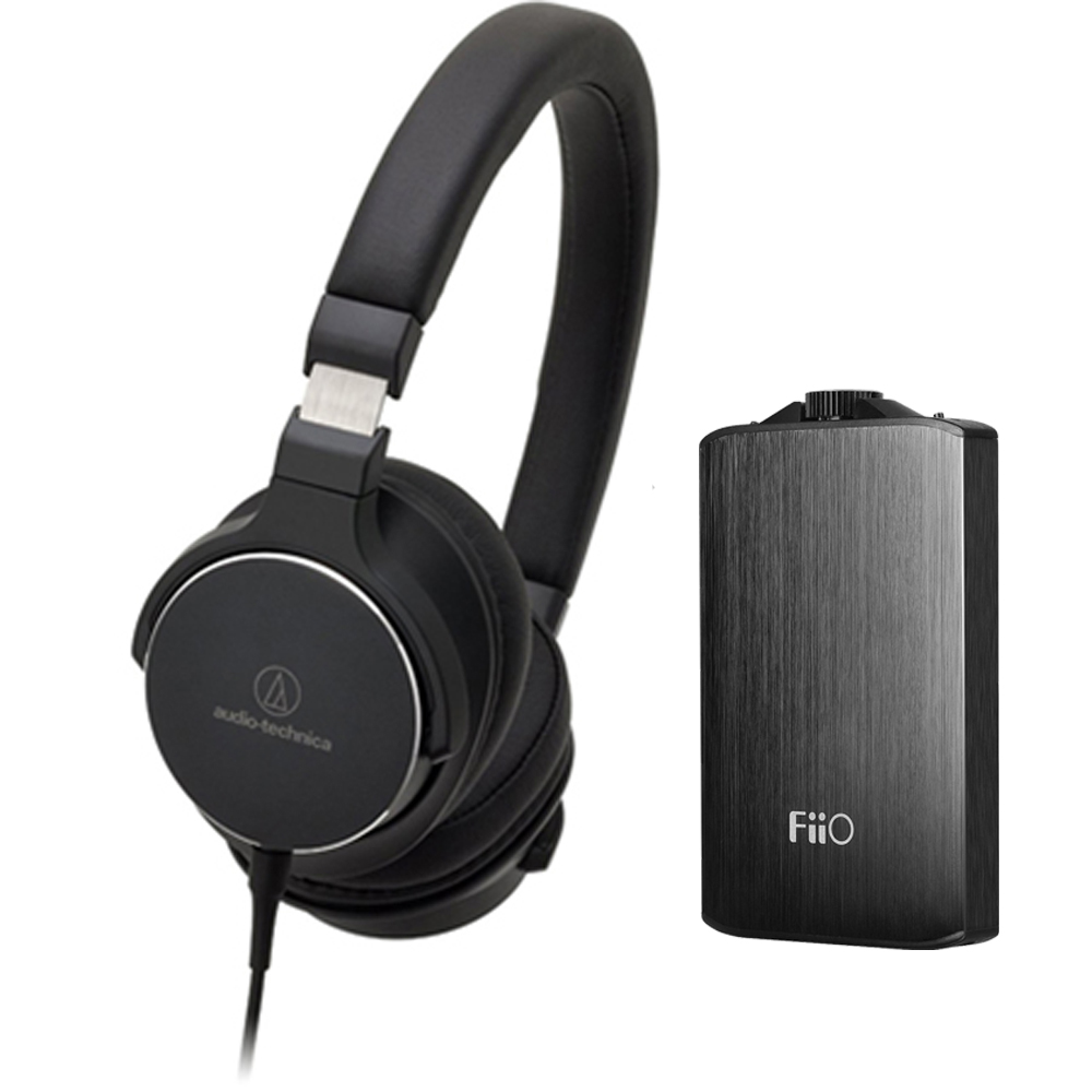 Audio-Technica SR5 On-Ear High-Resolution Audio Headphones with FiiO A3 Portable Headphone Amplifier, Black - image 1 of 6