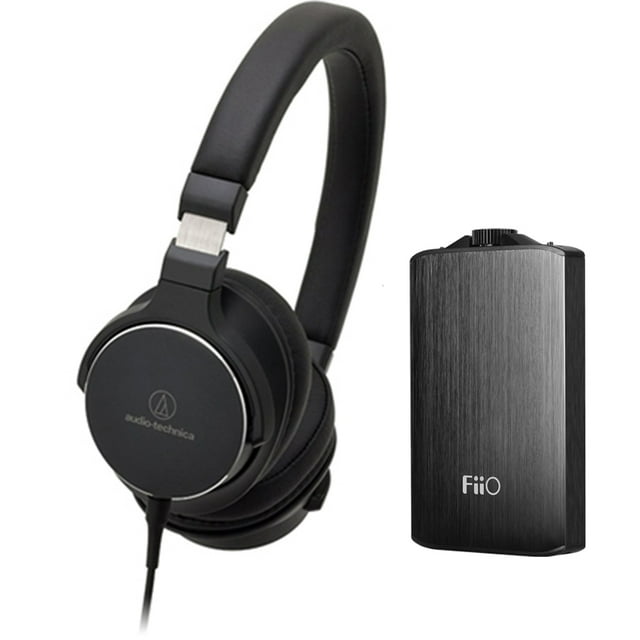 Audio-Technica SR5 On-Ear High-Resolution Audio Headphones with FiiO A3 Portable Headphone Amplifier, Black