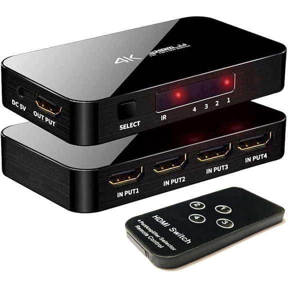 HDMI Switch 4X1, 4K Ultra HD HDMI Switcher 4 in 1 Out Support HDMI 2.0 HDCP 2.2,4K@60Hz, 3D,1080P, 4Kx2k@60Hz (IR Remote Control)