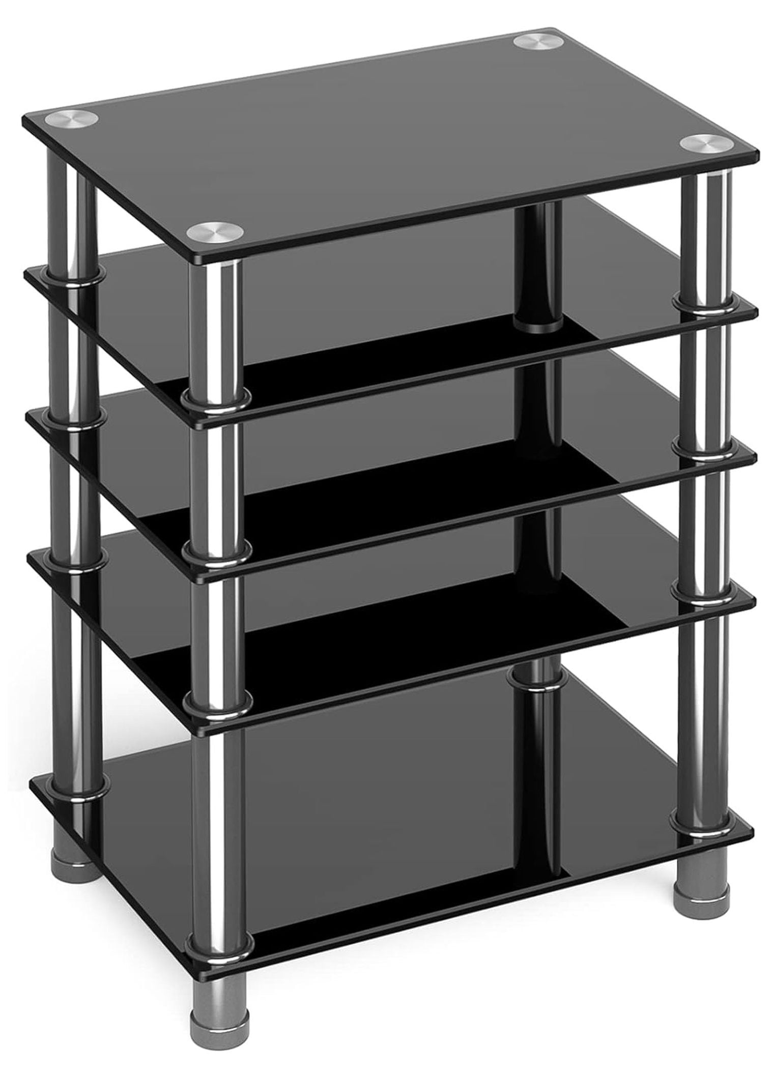 Audio-Video Media Stand with 5-Tier Tempered Glass Shelves, Modern AV ...