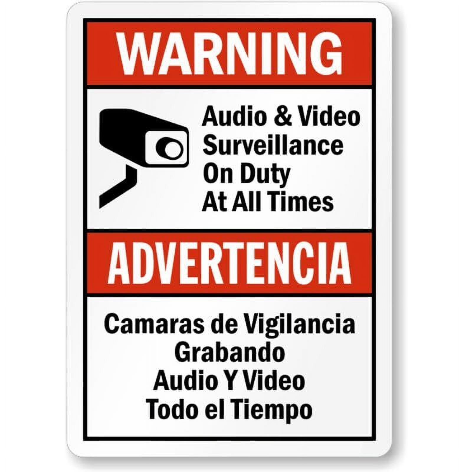 Audio Video Surveillance Bilingual Weatherproof Metal Sign SIZE: 8" x ...