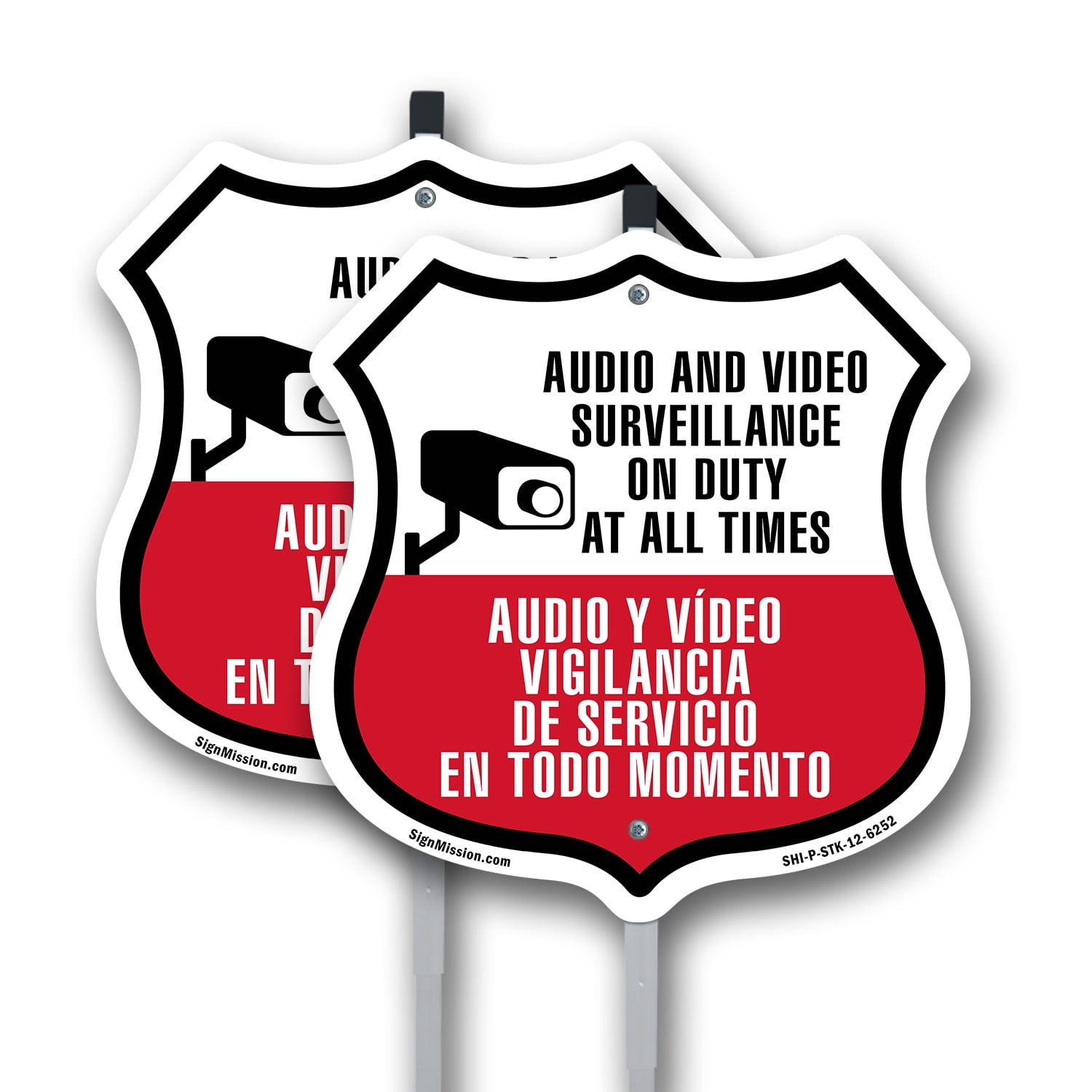 Audio & Video Surveillance On Duty At All Times Sign Bilingual English ...