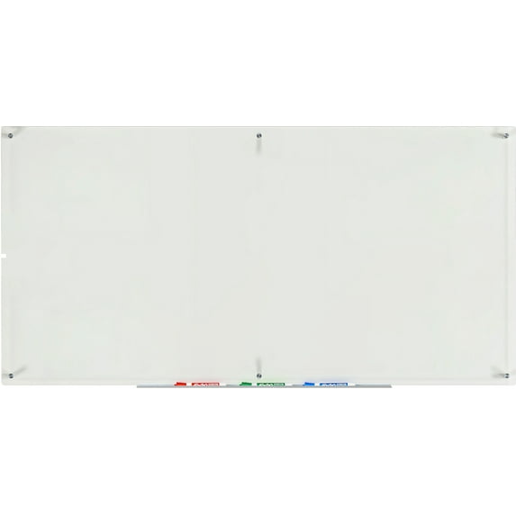 Audio-Visual Direct Clear Glass Dry-Erase Board Set 8 ft x 4 ft with hardware and marker tray