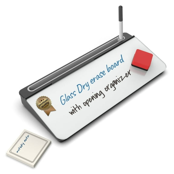 Audio-Visual Direct Glass Desktop Memo Notepad Set, White Dry Erase Board