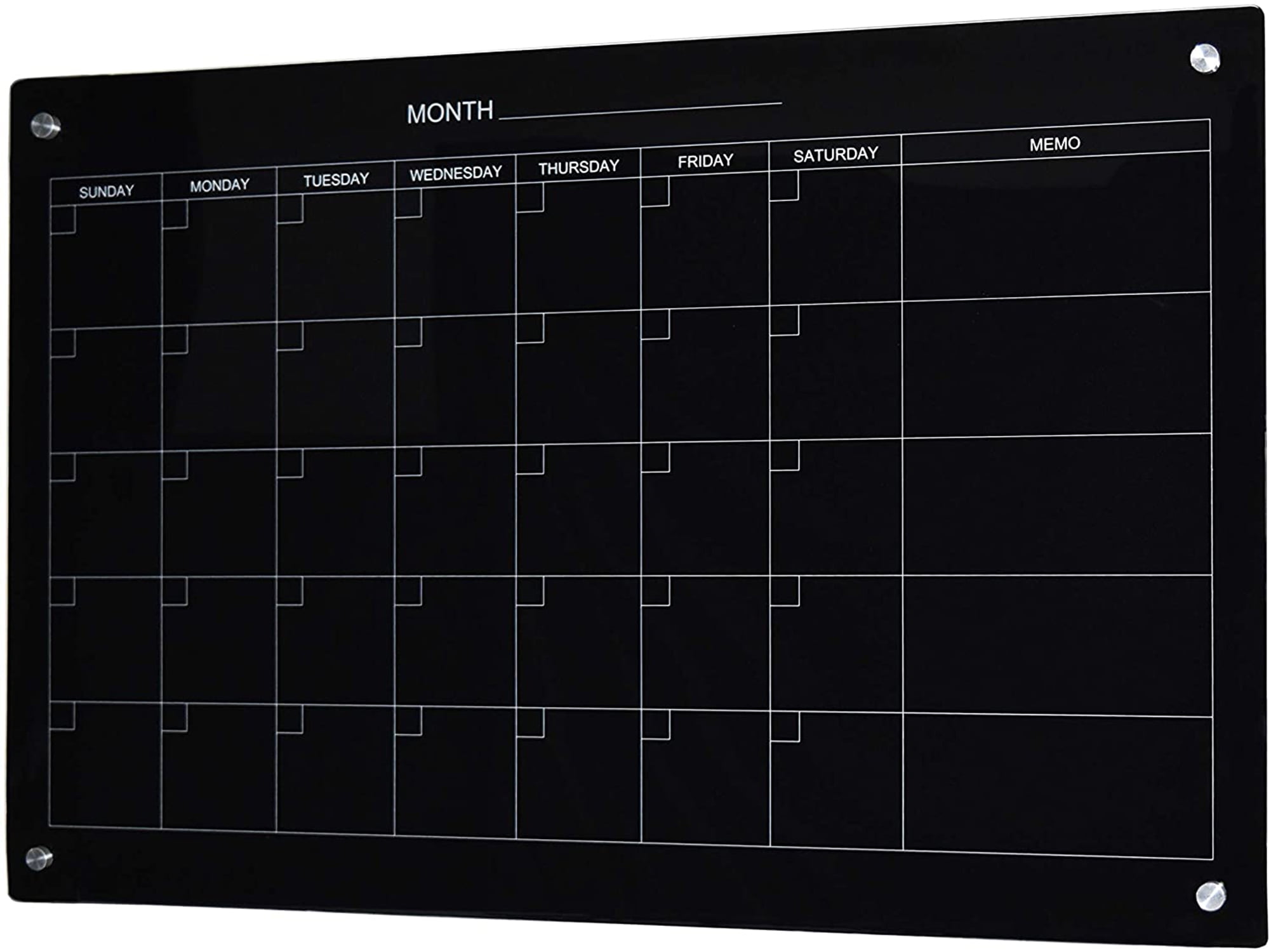 Black Tempered Glass Magnetic Monthly Calendar Board, 36" x 48"
